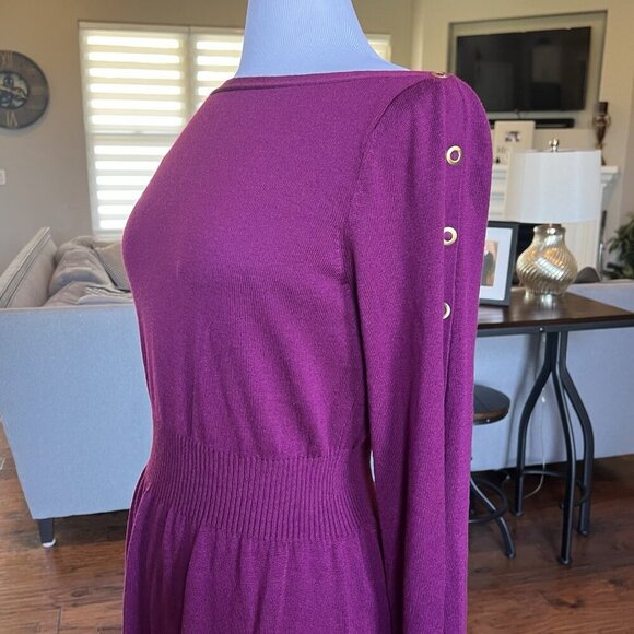 Laundry by Shelli Segal Dress Womens Size Large Bell Snap Sleeves Boat Neck Wine - Picture 14 of 16